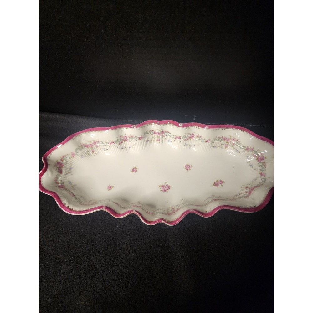 CT Altwasser Germany Porcelain Celery Tray Pink Rose Scalloped Serving Dish 12"